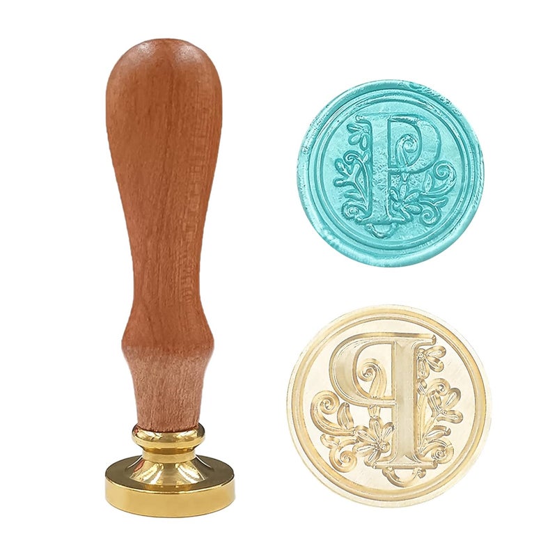 krastmon Medieval Traditional Initial Alphabet Wax Seal Stamp, Brass Head Wooden Handle Letter Stamps for Card/Envelope/Gift - (Letter P) - Image 5